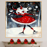 Whimsical Christmas Devil Girl Ice Skating in Red Winter Dress with White Hair and Twisted Horns Cute Fantasy Holiday Art Print or Canvas for Gothic Decor on Ready to Hang 1.5" Thick Canvas Wrap, Floating Framed Canvas, Flat Rolled Canvas